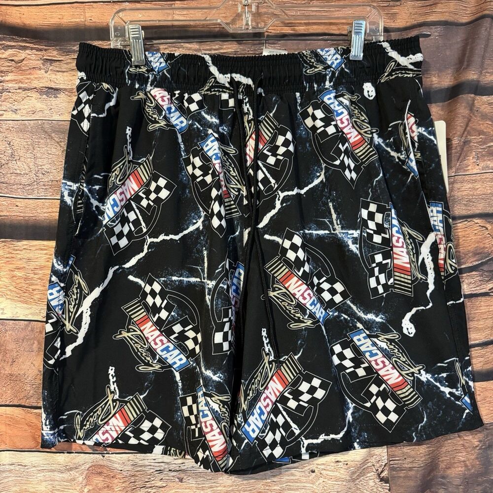 NASCAR Men's XL Swim Trunks Black Lightning All Over Print Racing Shorts 2024